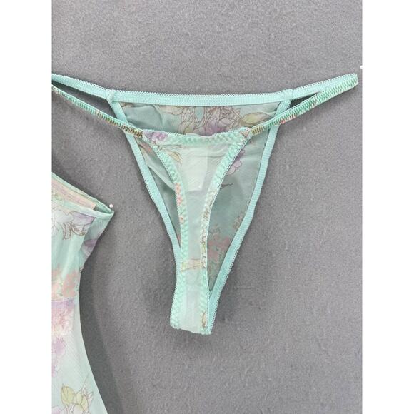 NWT California Dynasty Lingerie Sz L Teddy Thong Set Floral Green Fairy Romantic - Picture 4 of 13
